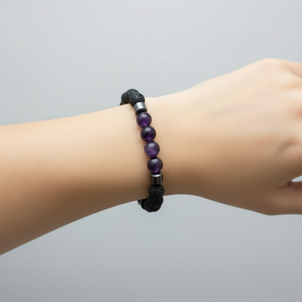 Bracelet Man Amethyst/Lava/Onyx 8mm