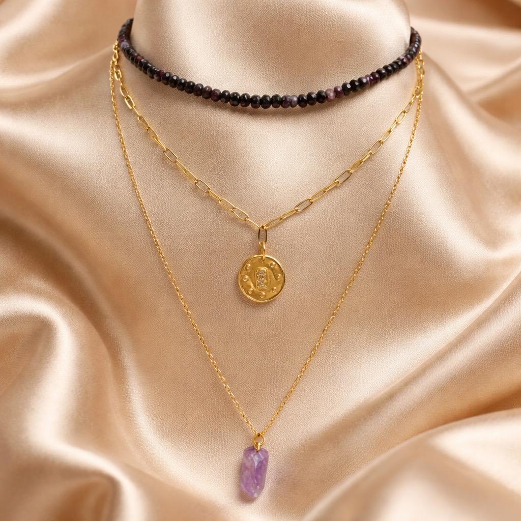 Necklace 3 Layers with Stones and Charms