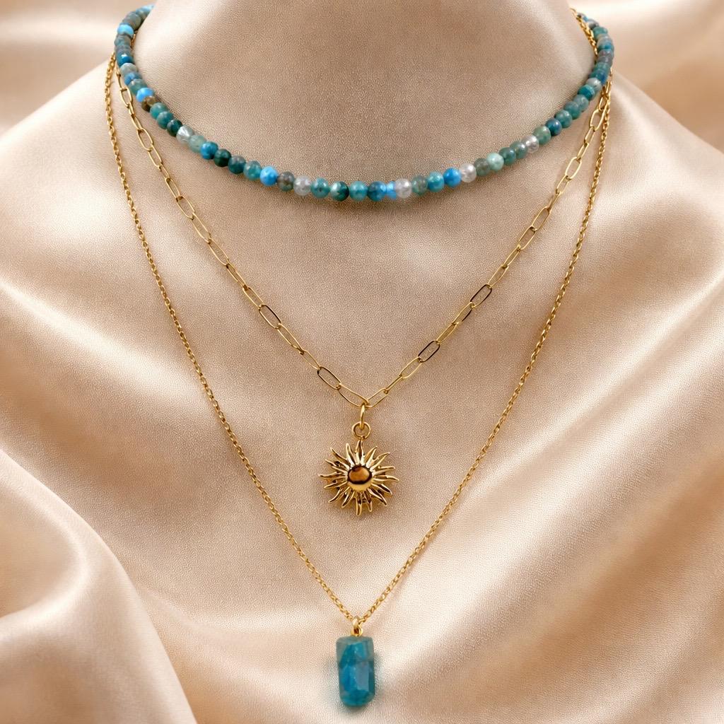 Necklace 3 Layers with Stones and Charms