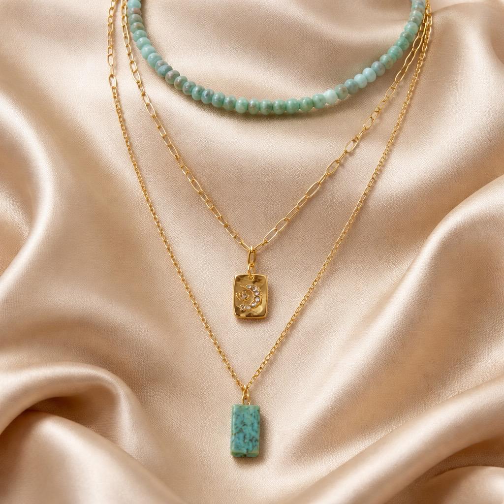 Necklace 3 Layers with Stones and Charms