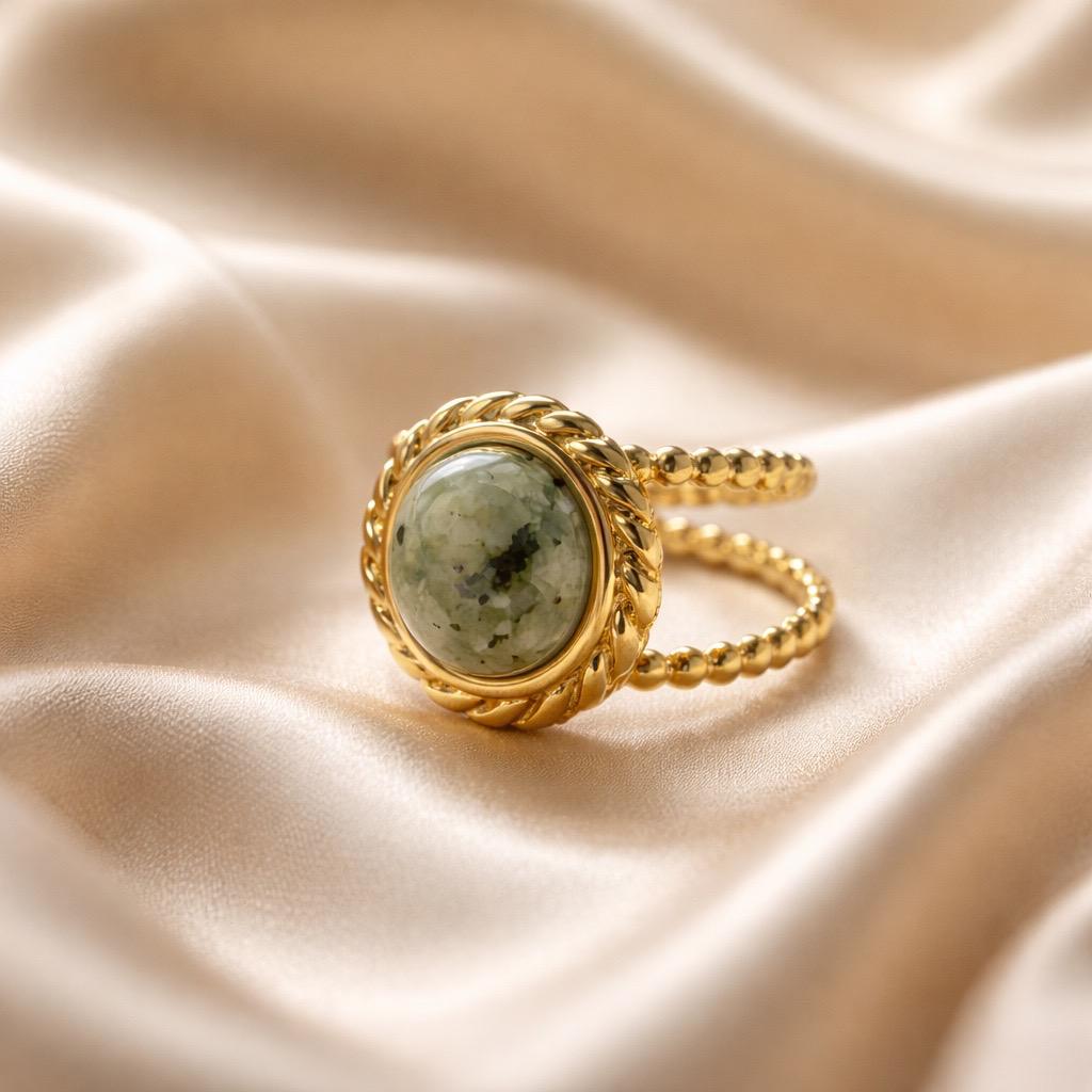 Rings Stainless Steel Hindu Moss Agate