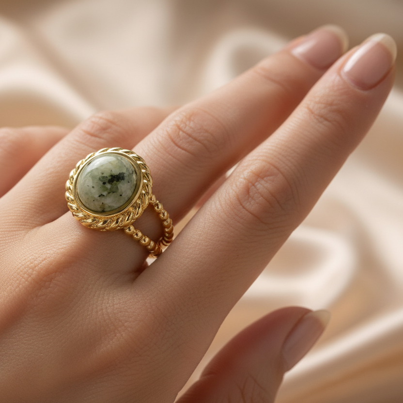 Rings Stainless Steel Hindu Moss Agate