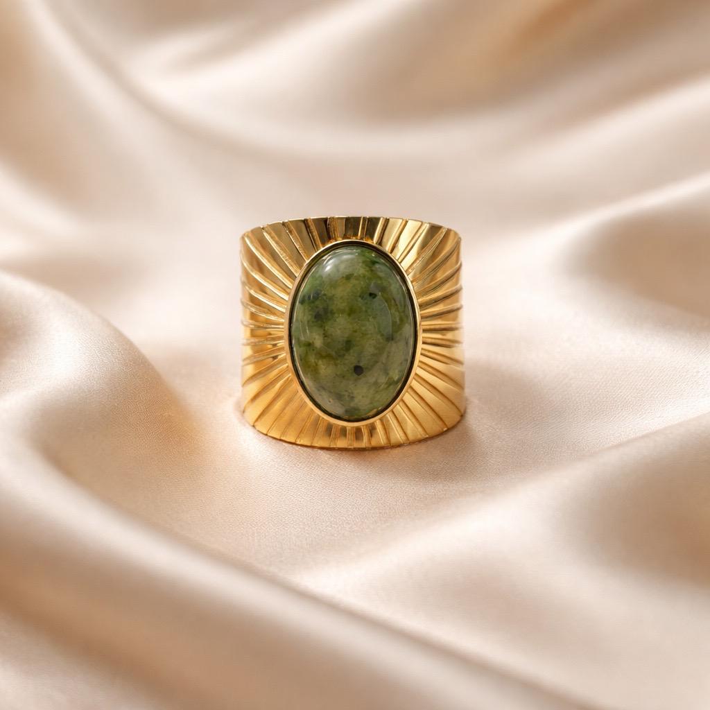 Rings Stainless Steel Hindu Moss Agate