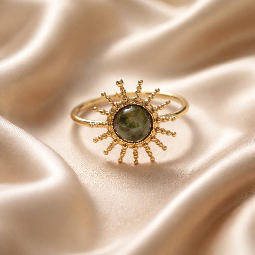 Rings Stainless Steel Hindu Moss Agate