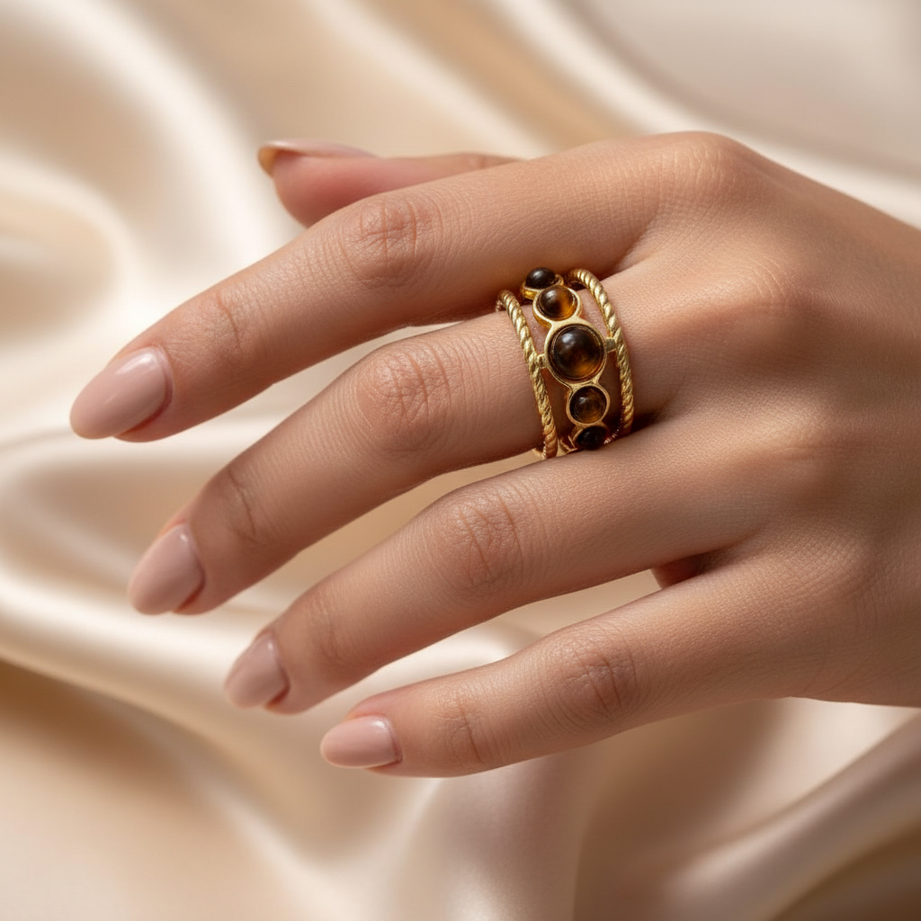 Rings Stainless Steel Hindu Tiger Eye