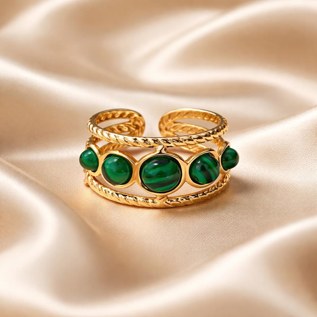 Rings Stainless Steel Hindu Malachite