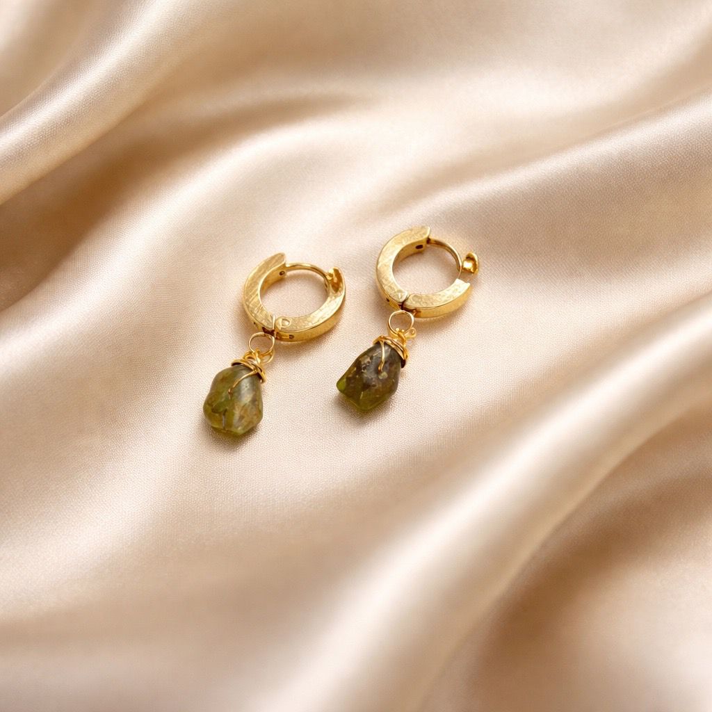 Earrings Thick Hoops with One Stone