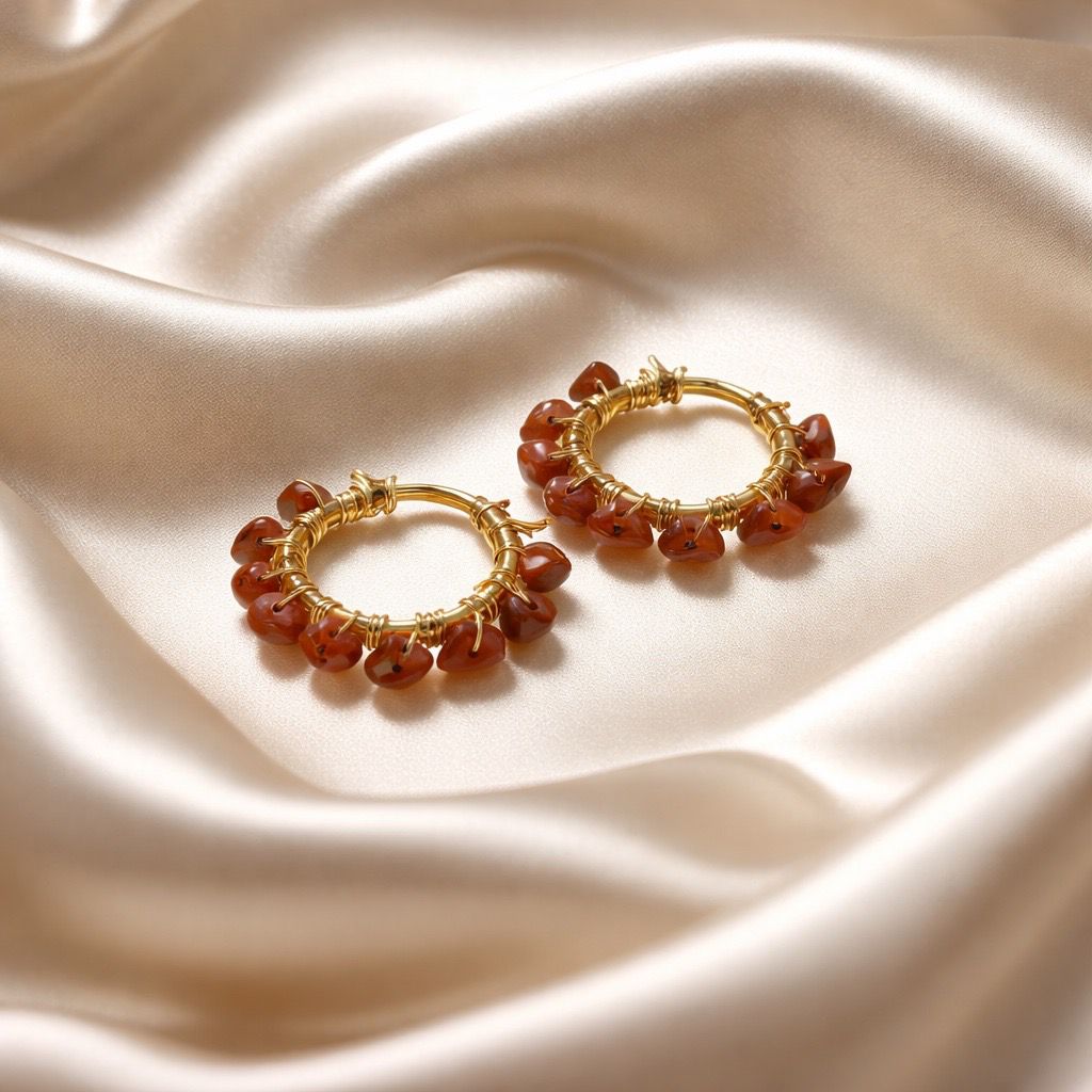 Earrings Hoops Wrapped Chopped Stones
