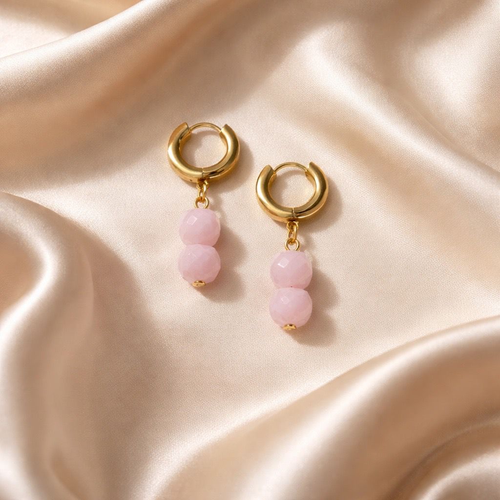 Earrings Thick Hoops with 2 Square Beads