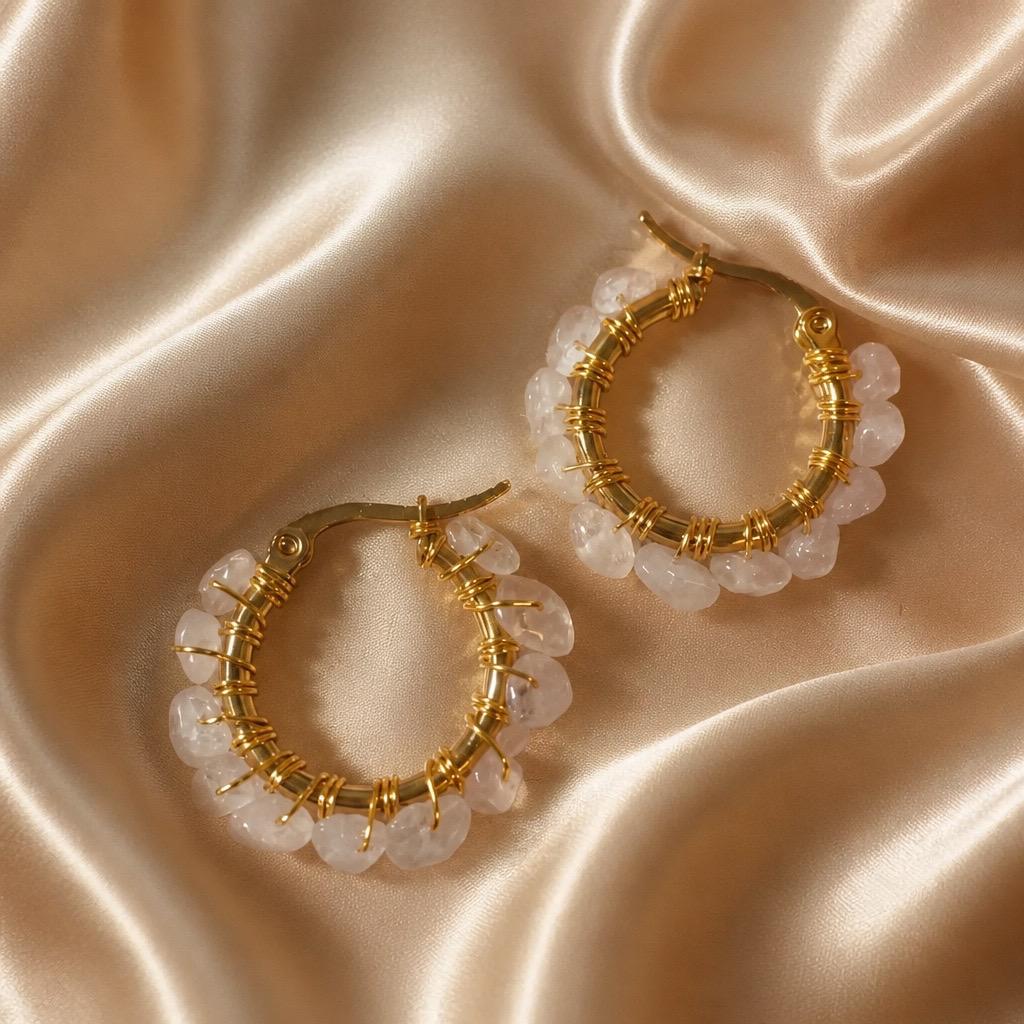 Earrings Hoops Wrapped Chopped Stones