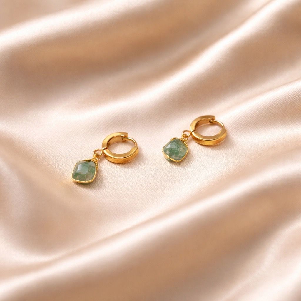 Earrings Thick Hoops with One Stone