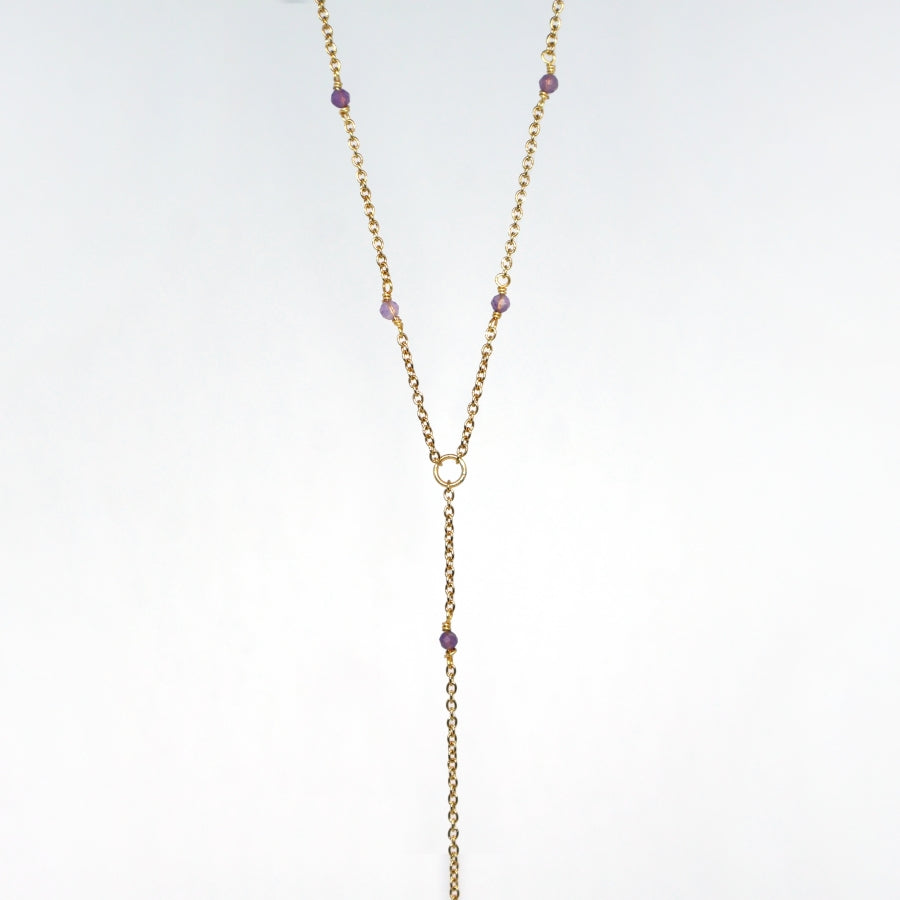 Necklace Long Rosary Beads with Raw Stone