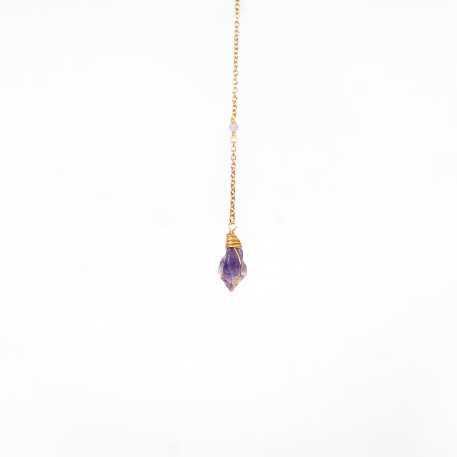 Necklace Long Rosary Beads with Raw Stone