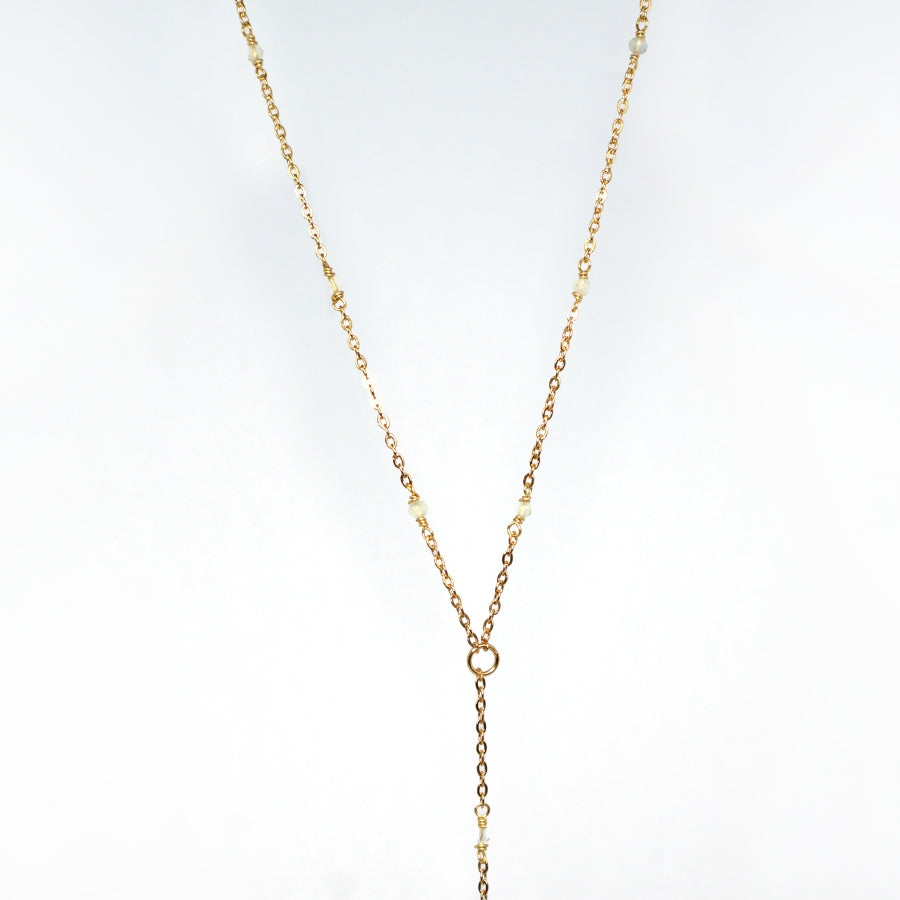 Necklace Long Rosary Beads with Raw Stone