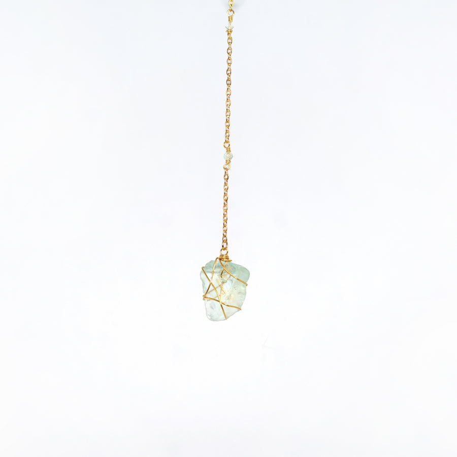 Necklace Long Rosary Beads with Raw Stone