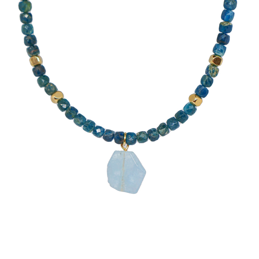 Necklace Squared Beads with Abstract Stone