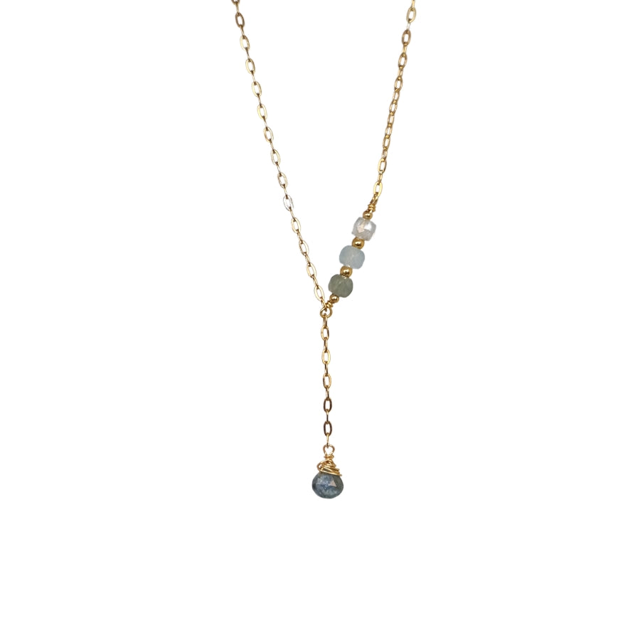 Necklace 3 Beads Vertical 1 Raw Stone