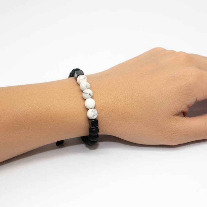 Bracelet Man Howlite/Onyx/Hematite 8mm