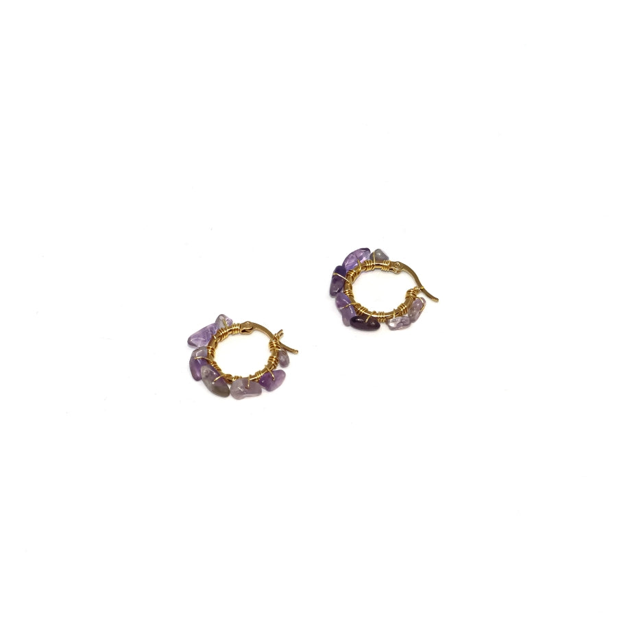 Earrings Hoops Wrapped Chopped Stones
