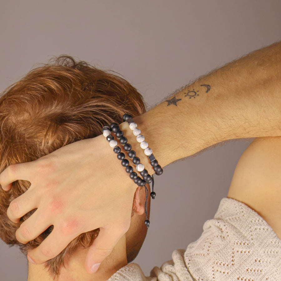 Bracelet Man Howlite/ Hematite/ Onyx 8mm