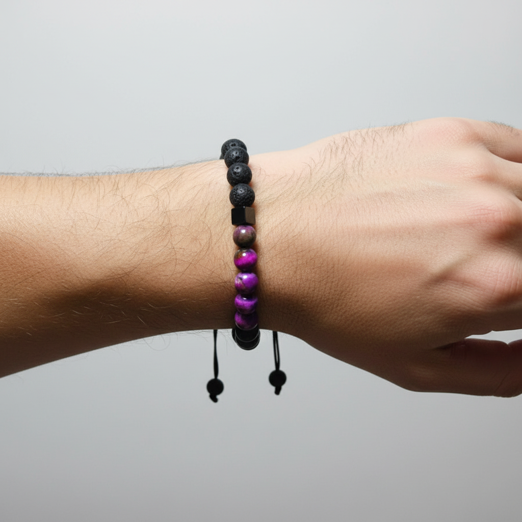 Bracelet Man Onyx/Purple Cat Eye/Hematite 8mm