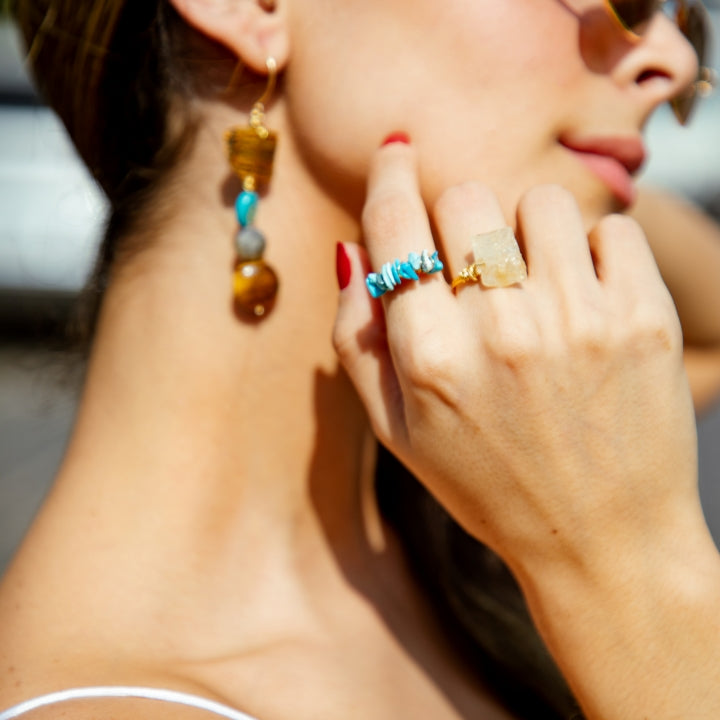 Earrings 3 Stones Hoops
