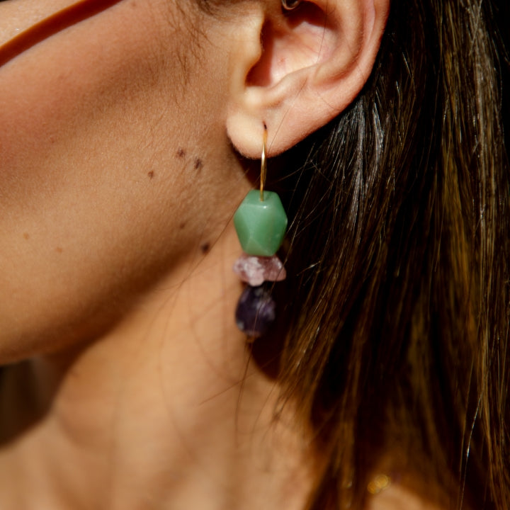 Earrings 3 Stones Hoops