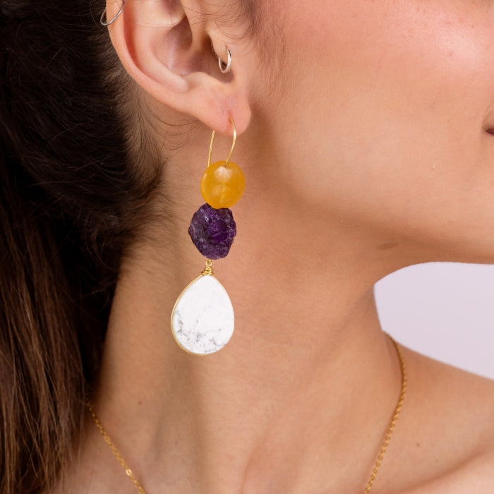Earrings 3 Stones Hoops