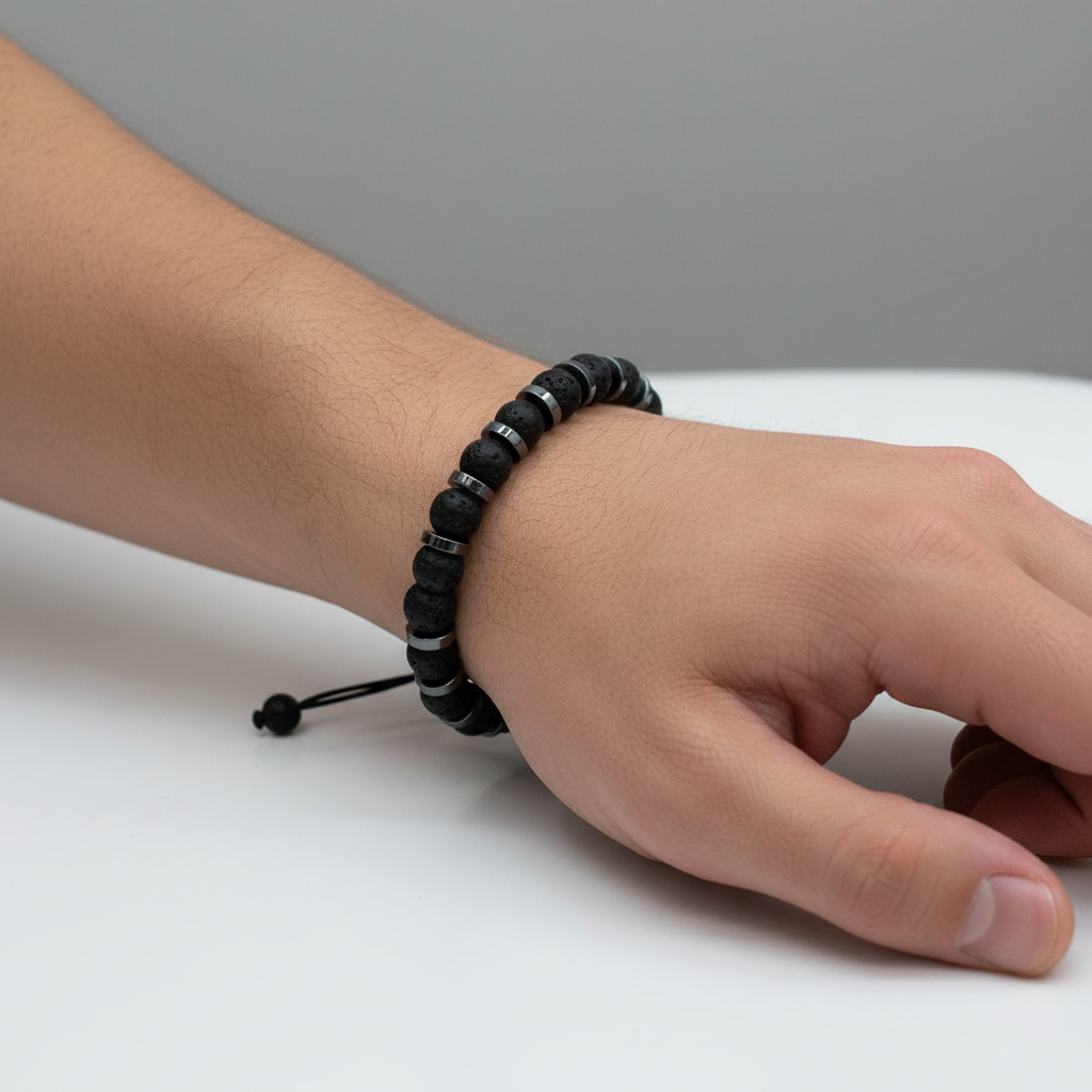 Bracelet Man Lava Stone/Hematite 8mm