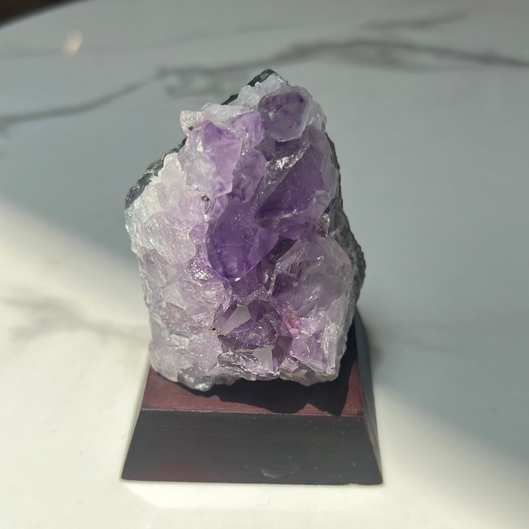 Amethyst Stone Wood Base Raw