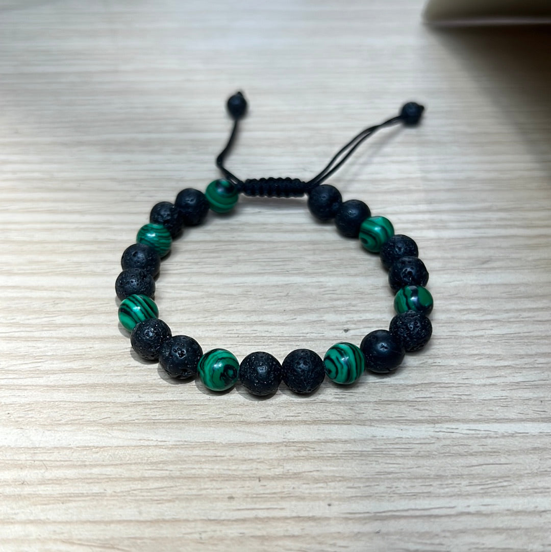 Bracelet Man Malachite/ Lava Stone 8mm