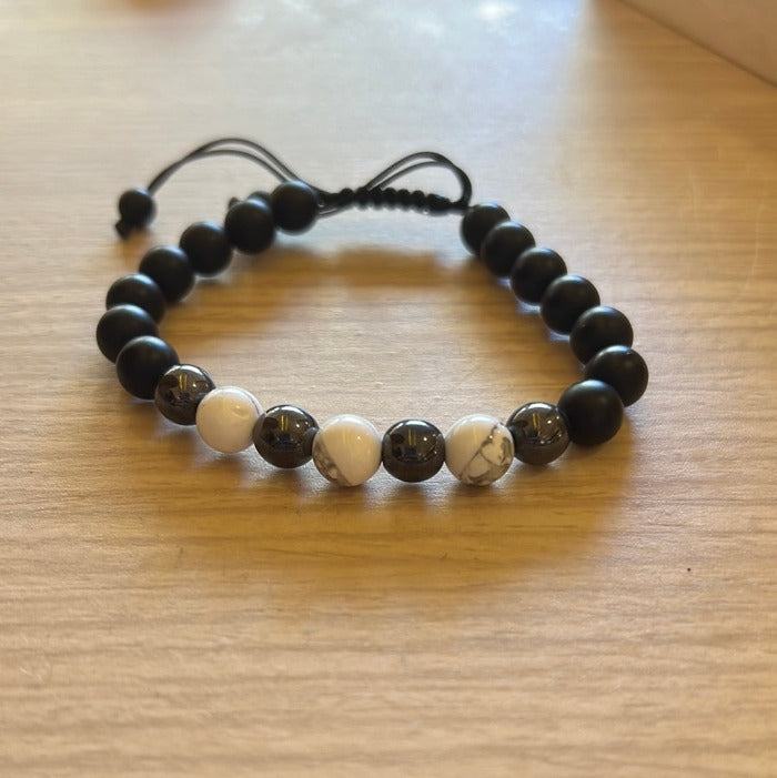 Bracelet Man Howlite/ Hematite/ Onyx 8mm
