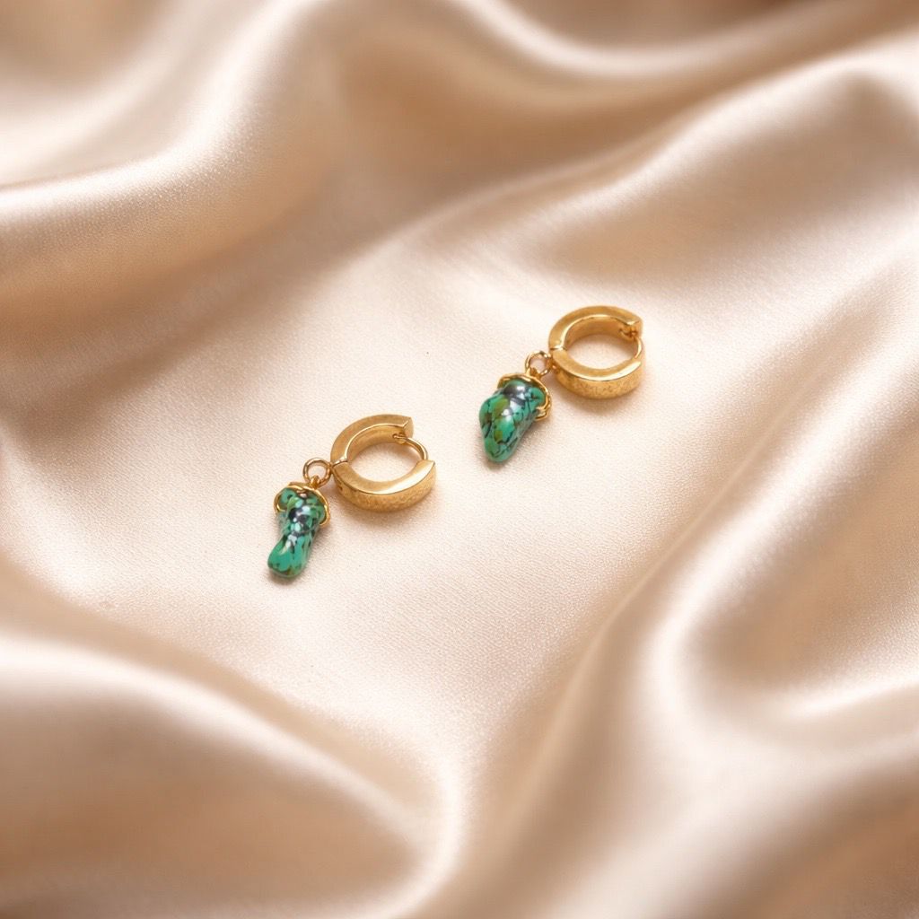 Earrings Thick Hoops with One Stone