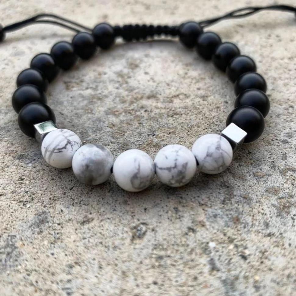 Bracelet Man Howlite/Onyx/Hematite 8mm