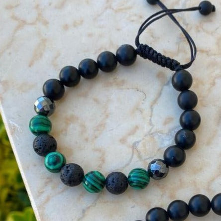 Bracelet Man Malachite/Lava Stone/Onyx/Hematite 8mm
