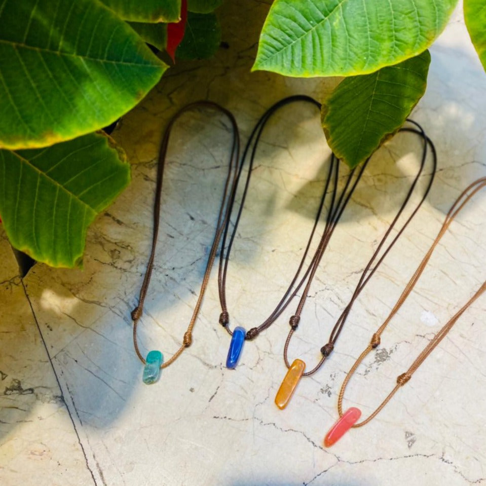 Necklace Leather Agate Colorful