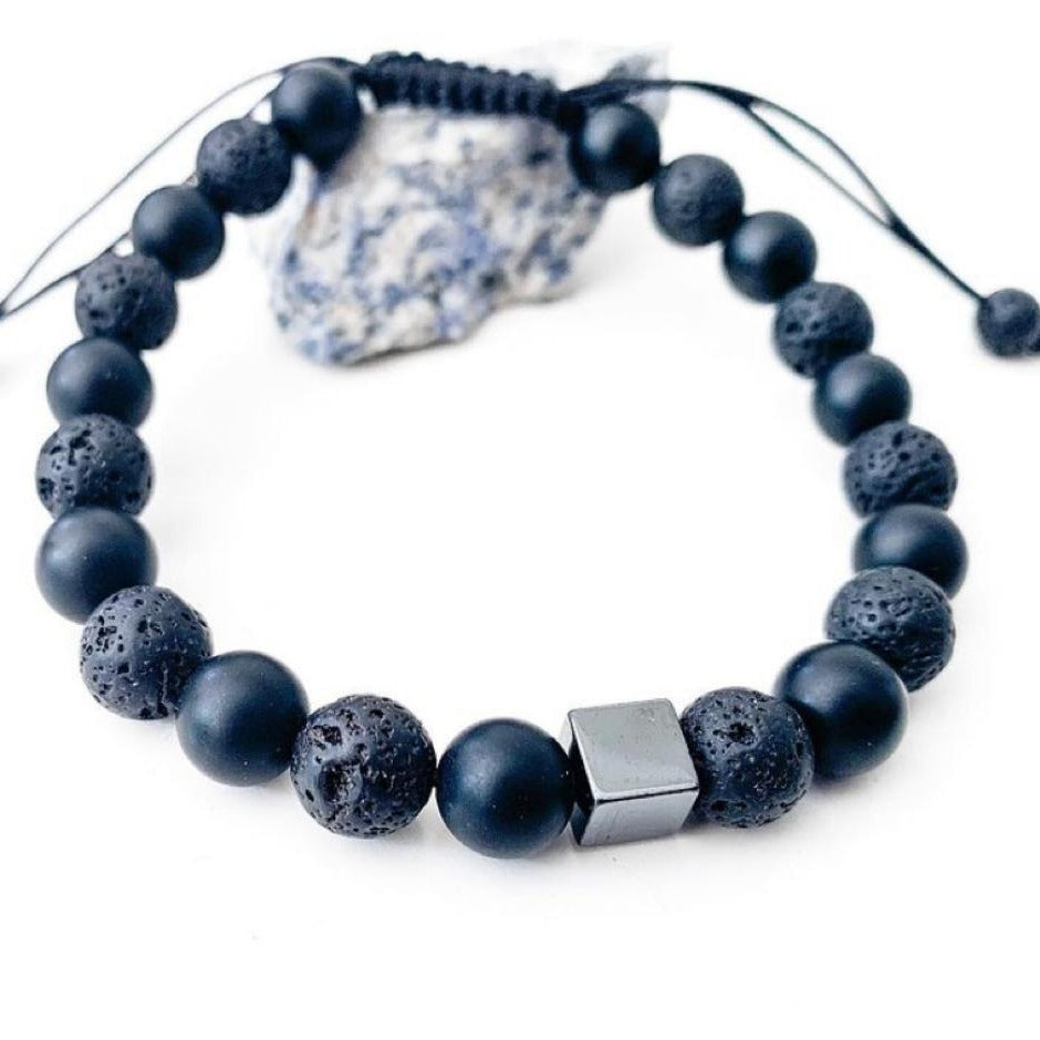 Bracelet Man Lava Stone/Hematite/Onyx 8mm