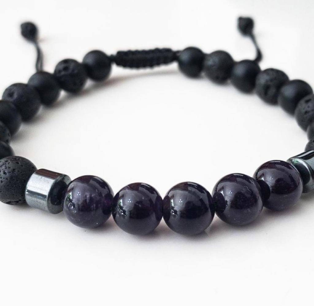 Bracelet Man Amethyst/Lava/Onyx 8mm