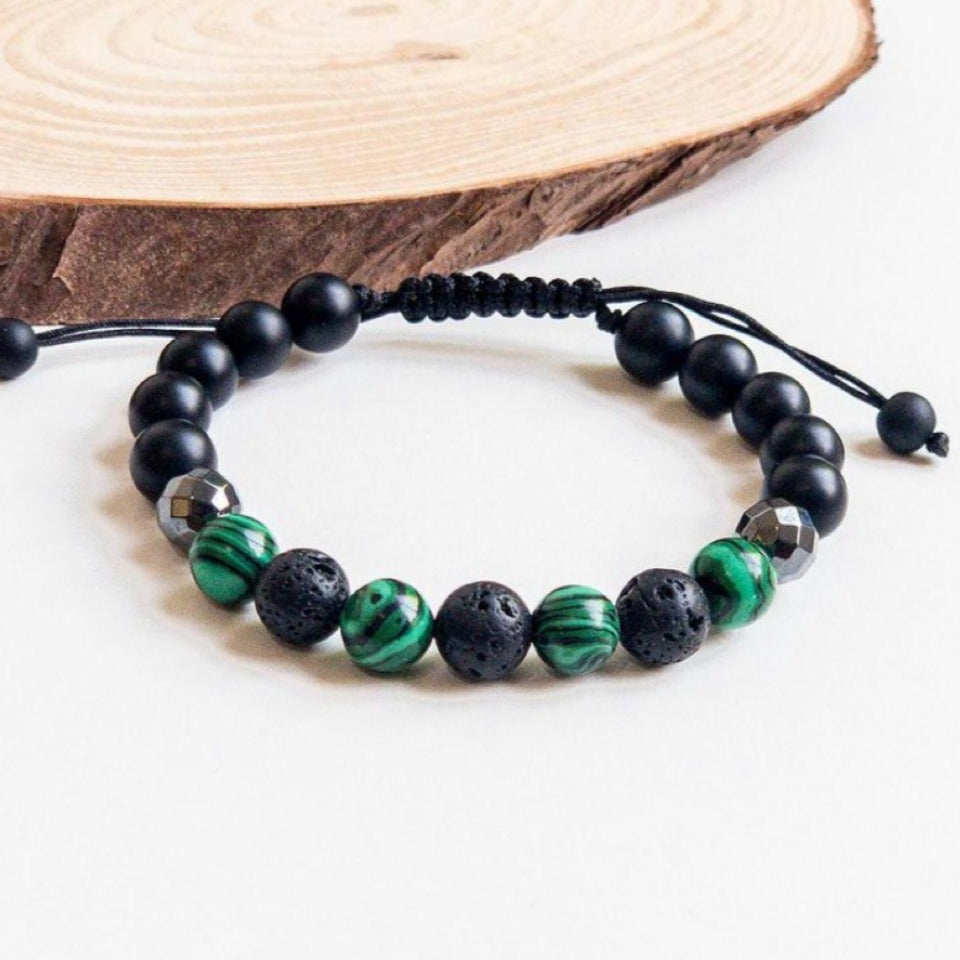Bracelet Man Malachite/Lava Stone/Onyx/Hematite 8mm