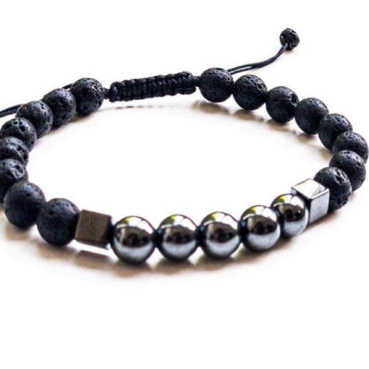 Bracelet Man Hematite/Lava Stone 8mm