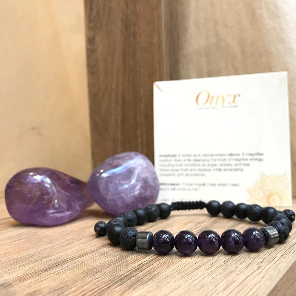 Bracelet Man Amethyst/Lava/Onyx 8mm