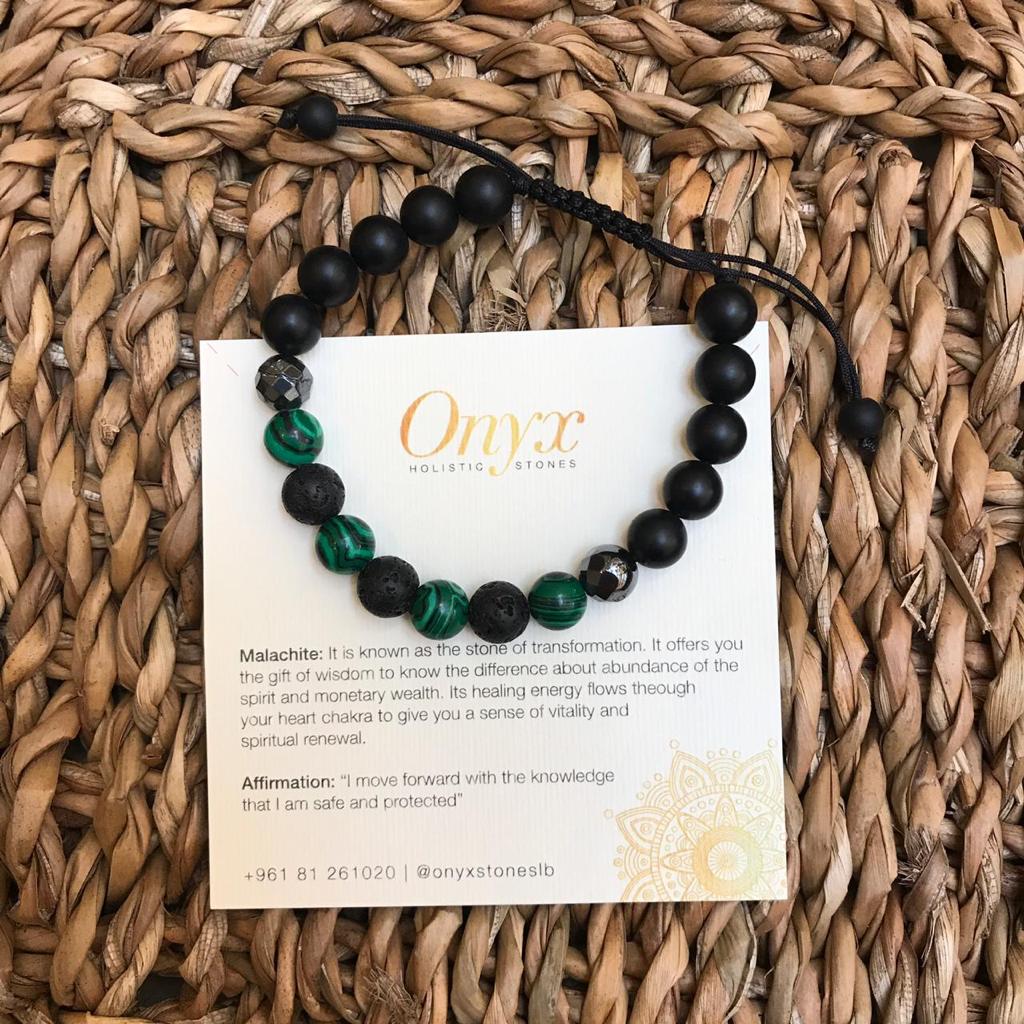 Bracelet Man Malachite/Lava Stone/Onyx/Hematite 8mm