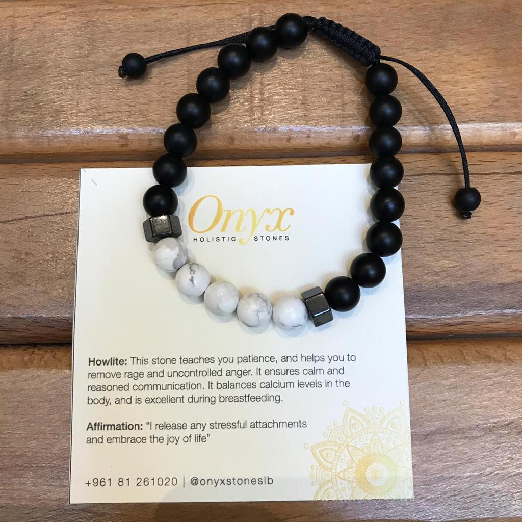 Bracelet Man Howlite/Onyx/Hematite 8mm