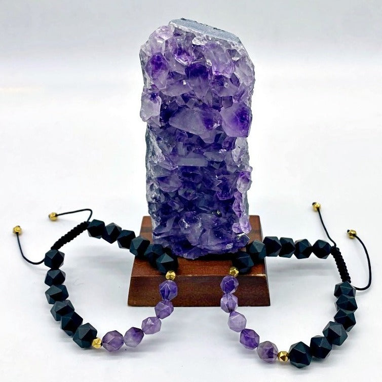 Bracelet Faceted Beads Man Amethyst/Onyx 6mm