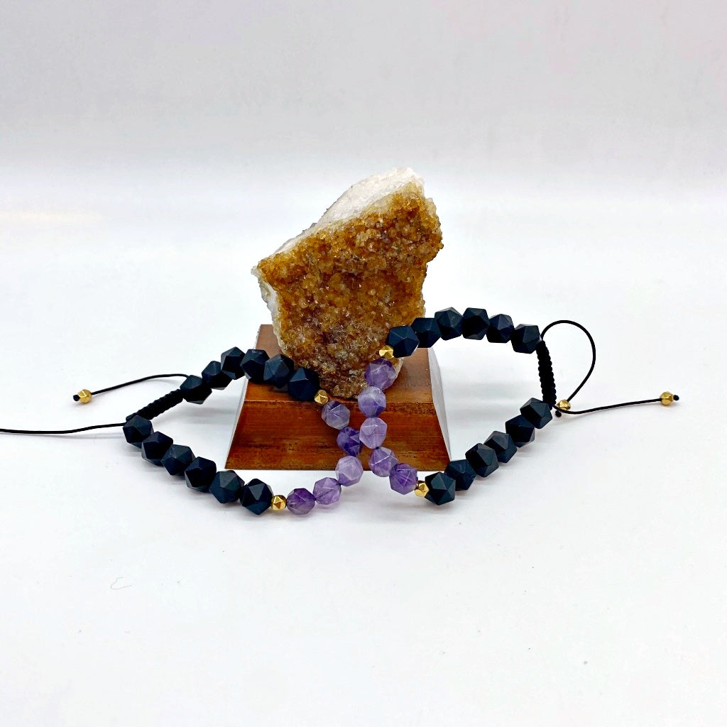 Bracelet Faceted Beads Man Amethyst/Onyx 6mm