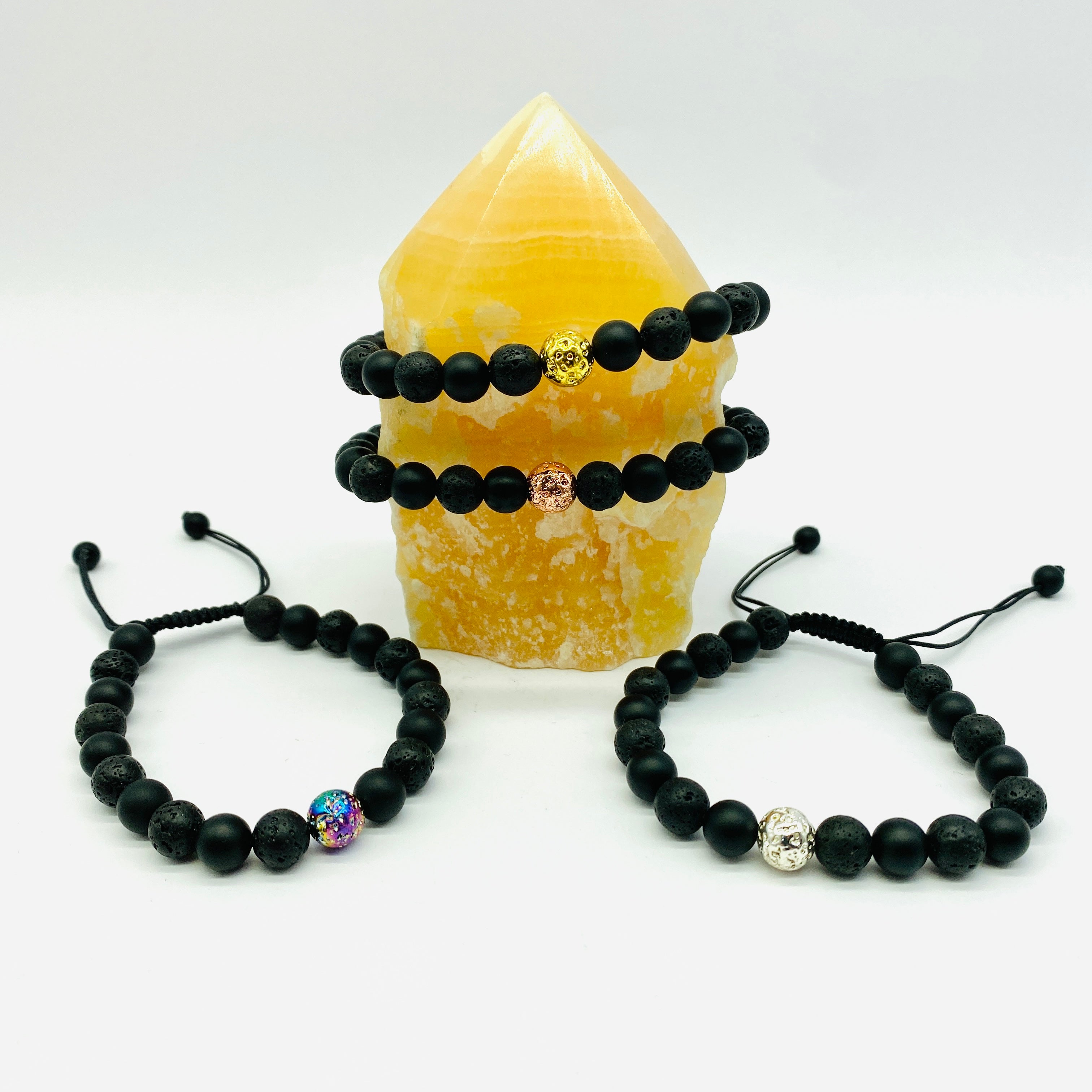 Bracelet Man Lava Stone Metalic 8mm