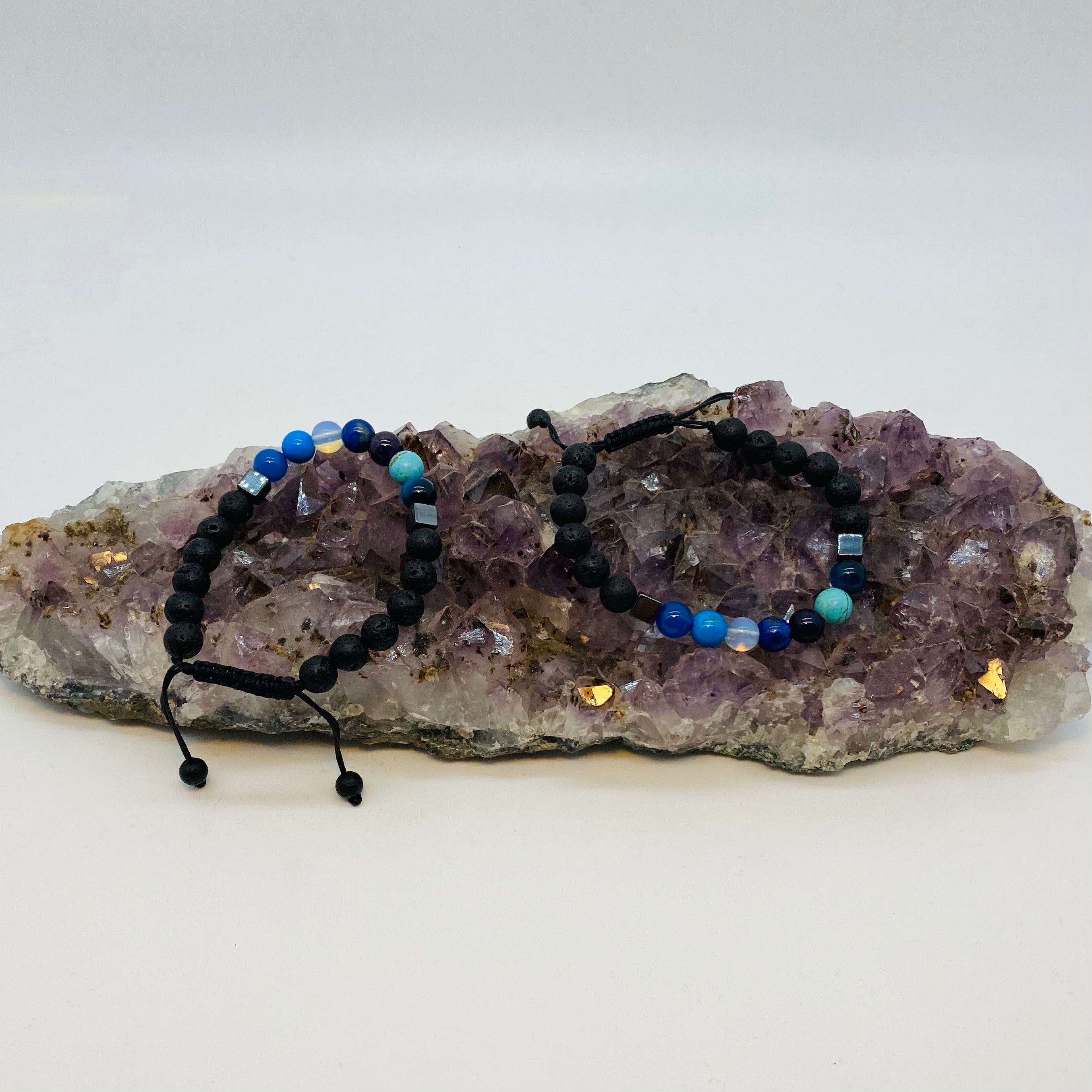 Bracelet Man Blue Beads/Hematite/Lava Stone 8mm