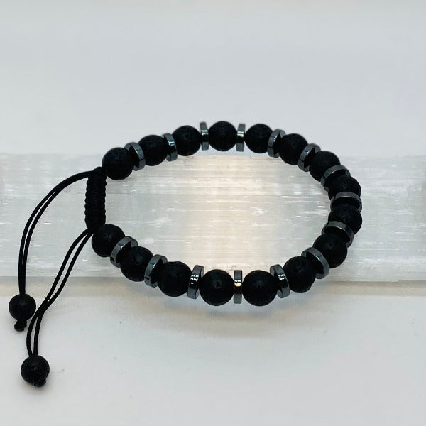 Bracelet Man Lava Stone/Hematite 8mm