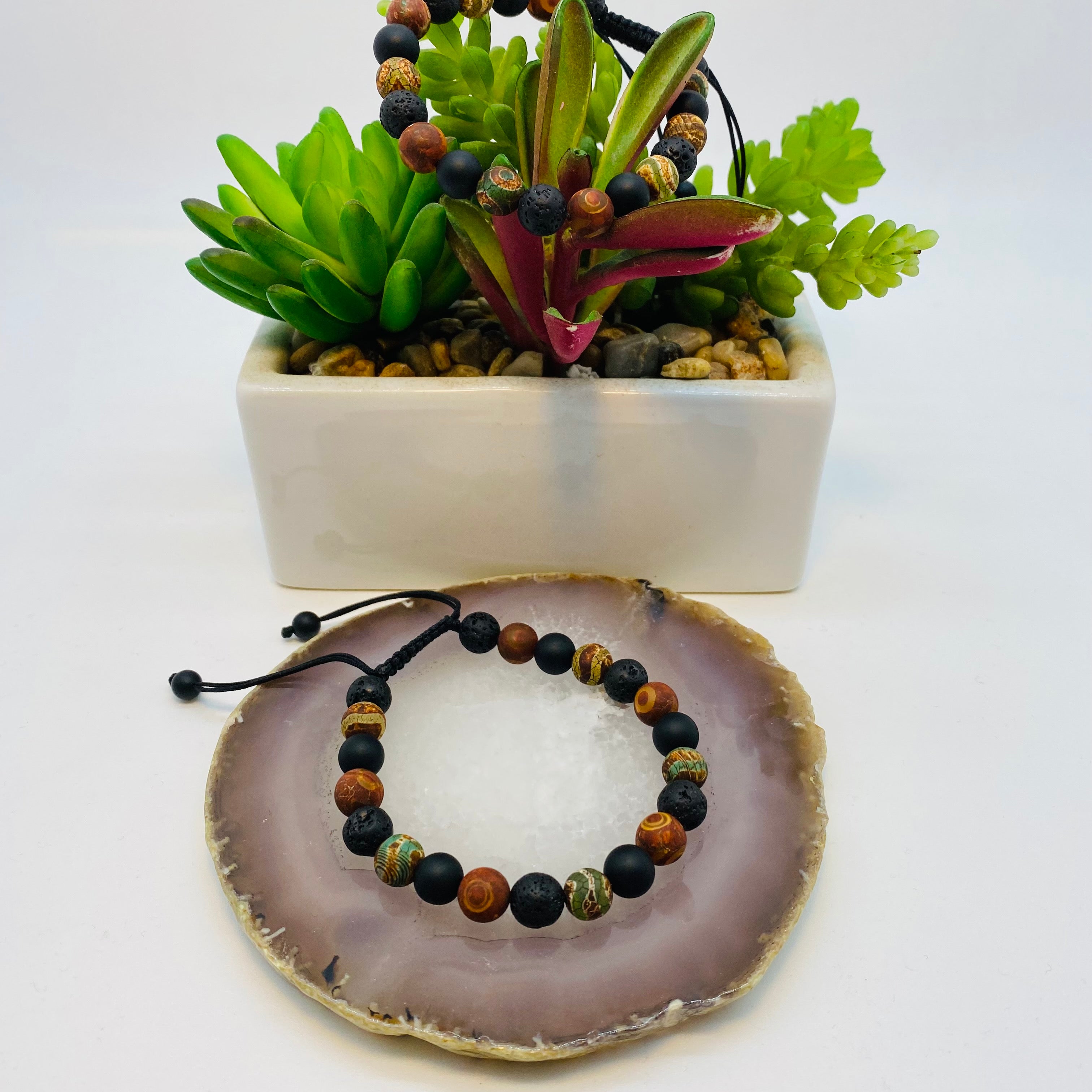 Bracelet Man Tibetan Jasper/Lava Stone/Onyx 8mm