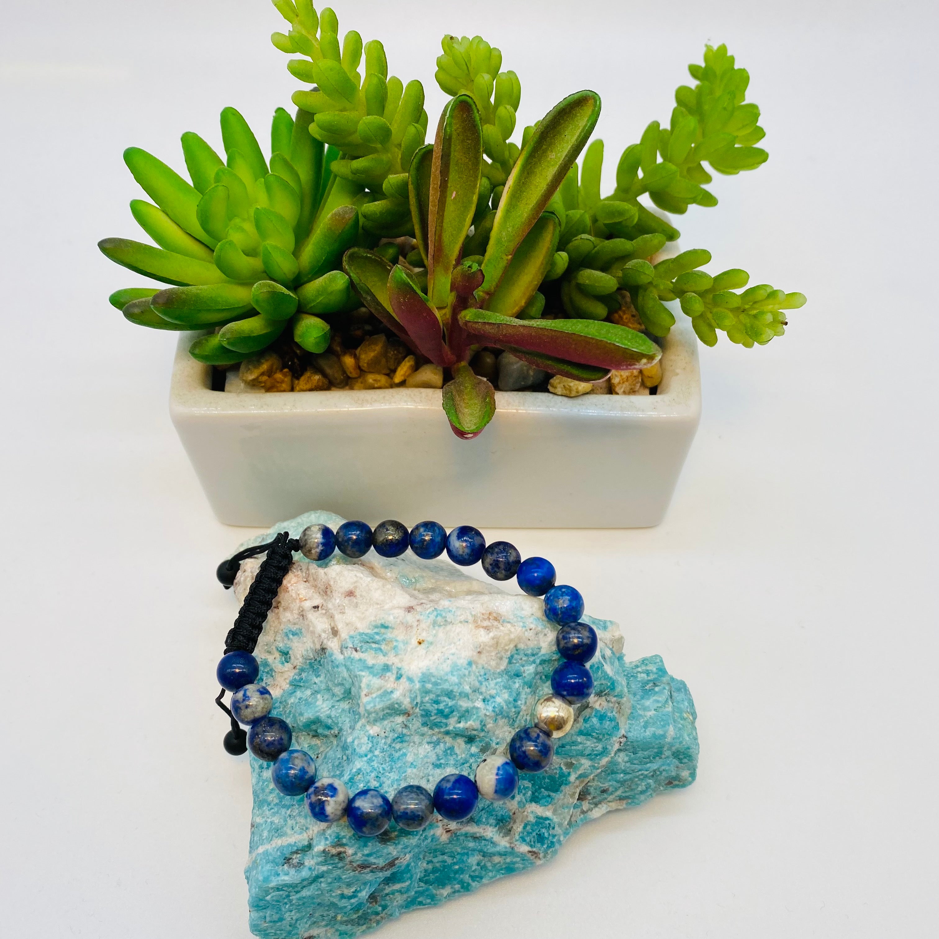 Bracelet Man Lapis Lazuli/Silver Beads 8mm